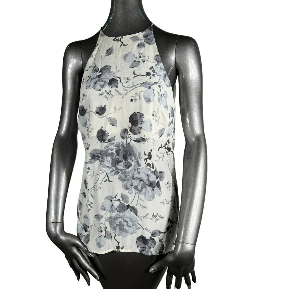 Zimmermann Floral Silk Top White Grey Halterneck Blouse 1 US 6 - Picture 4 of 9